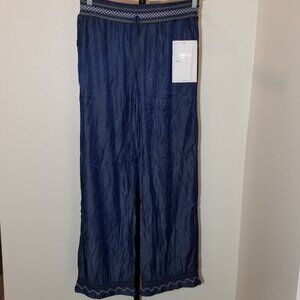 Indigo & Lace Womens Large Palazzo Wide Leg Blue Pants Boho Retro‎ Peasant NWT